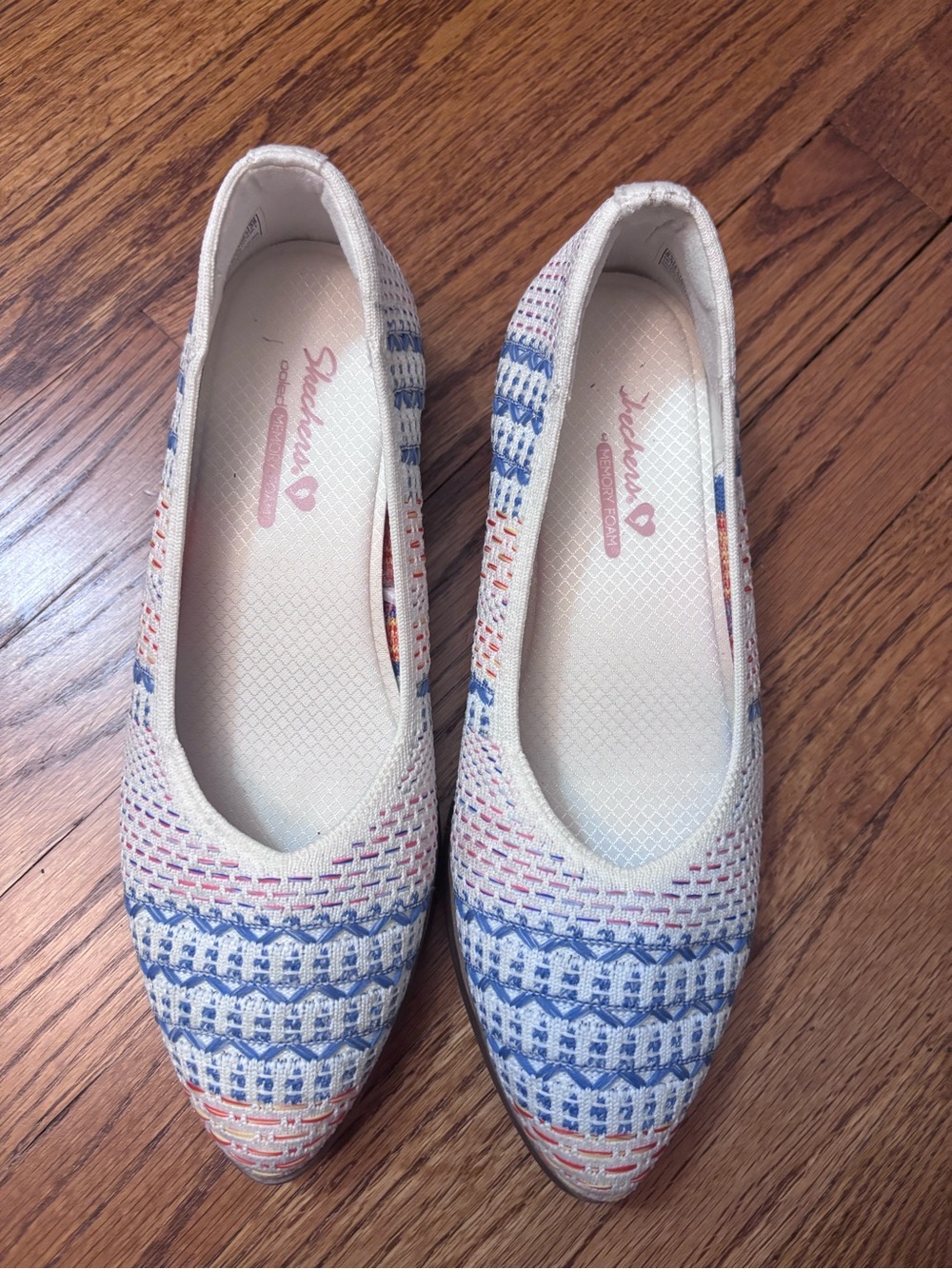 Skechers Cream Knit Ballet Flats with Blue & Coral Accents